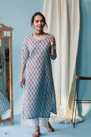 Image for Kusvaa Taf33 Glacier Blue Regular Kurta Featured