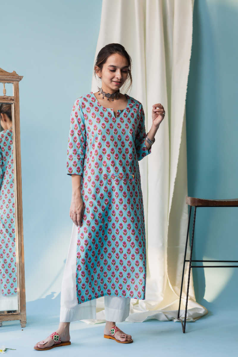 Image for Kusvaa Taf33 Glacier Blue Regular Kurta Look
