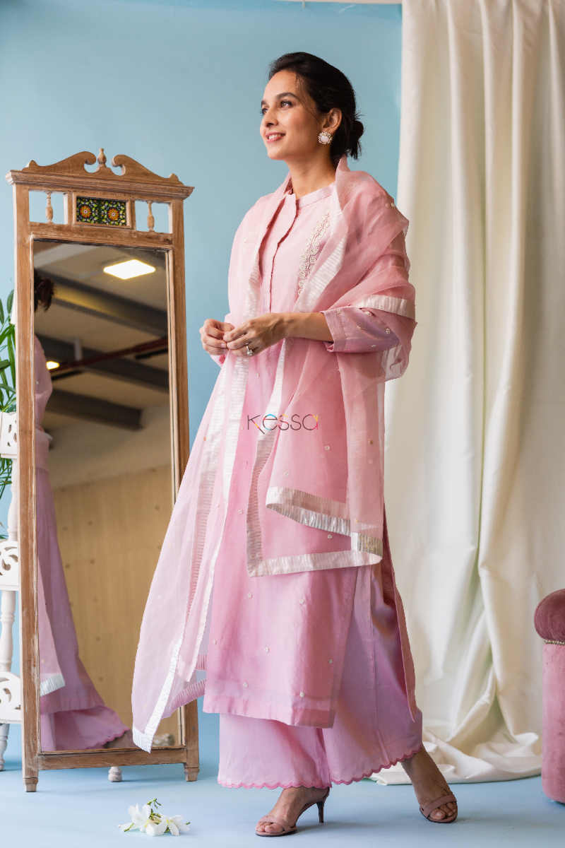 Image for Kusvaa Ve04 Pink Flare Chanderi Complete Set Side