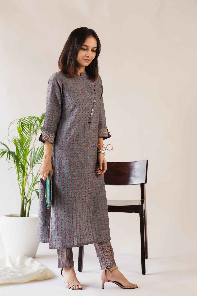 Image for Kusvaa Ws580 Soya Bean Straight Kurta With Pants Side