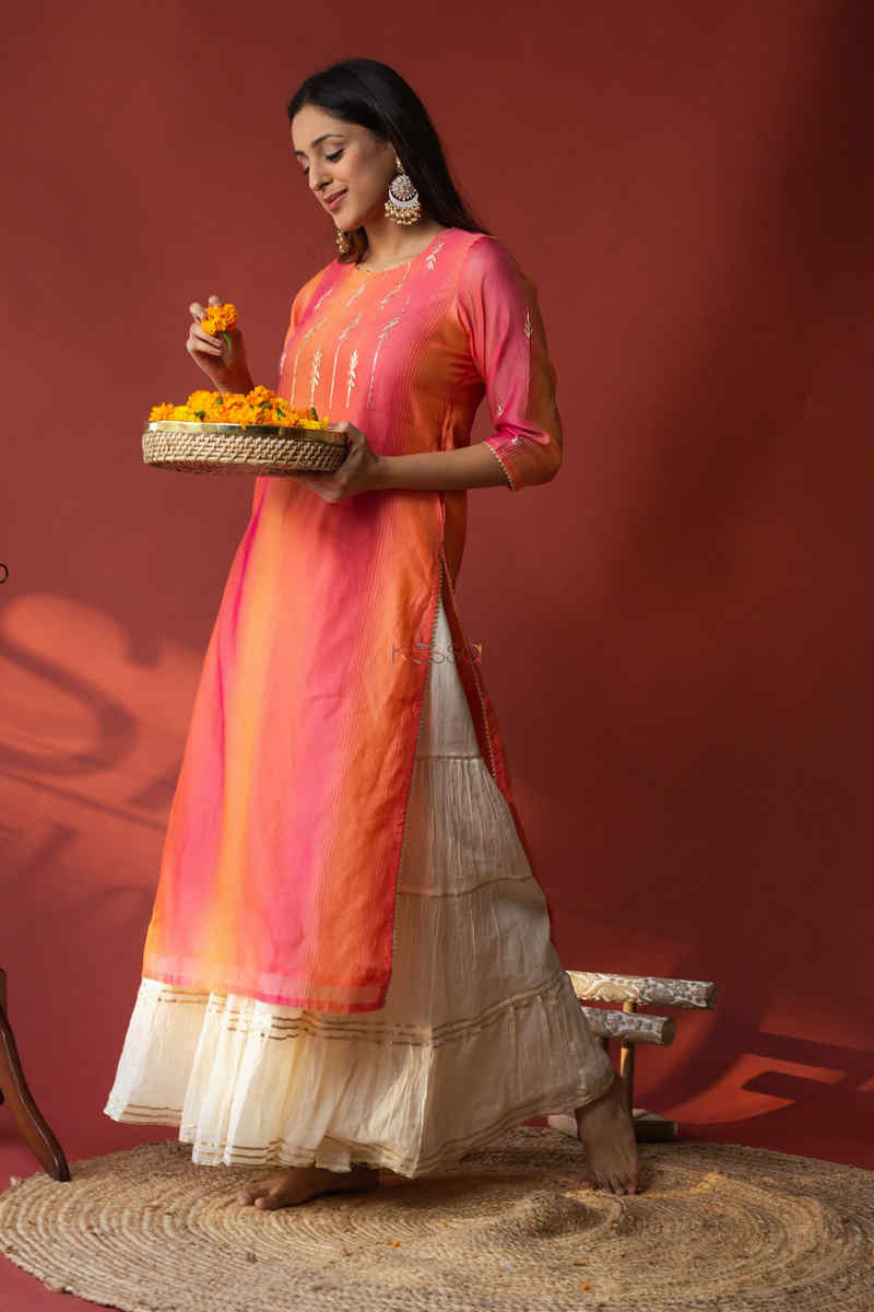 Image for Kusvaa Ws581 Pink Peach Chanderi Kurta Side