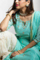 Image for Kusvaa Ws582 Shadow Green Chanderi Striaght Kurta Closeup
