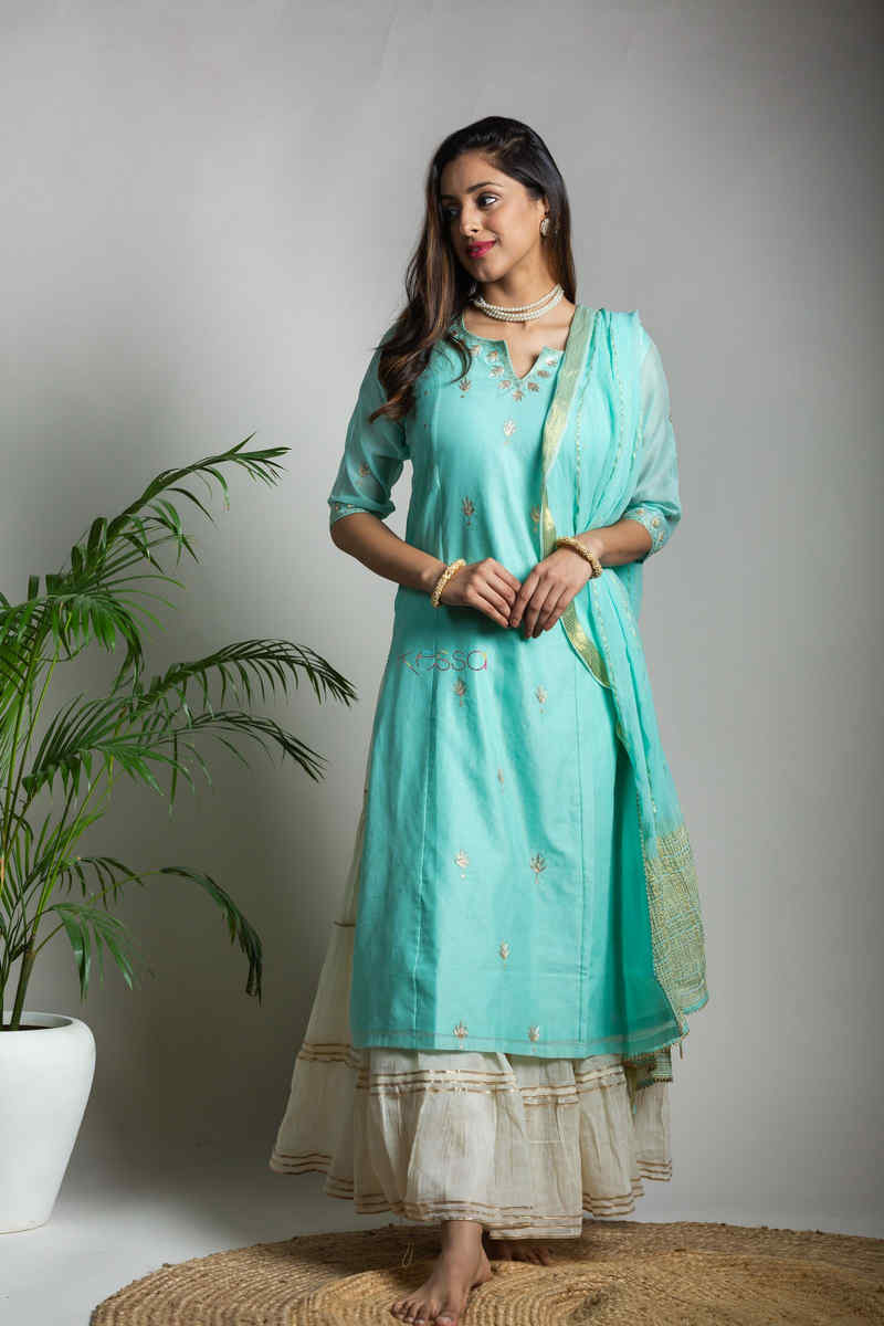 Image for Kusvaa Ws582 Shadow Green Chanderi Striaght Kurta Front