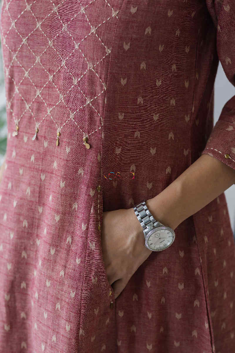 Image for Kusvaa Ws585 Brandy Rose A Line South Cotton Kurta Pocket