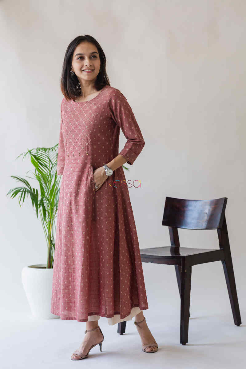 Image for Kusvaa Ws585 Brandy Rose A Line South Cotton Kurta Side