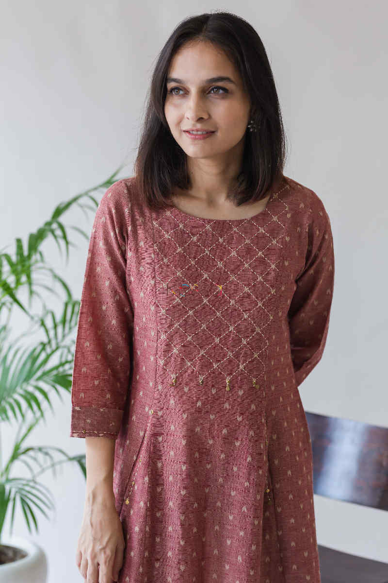 Image for Kusvaa Ws585 Brandy Rose A Line South Cotton Kurta Top