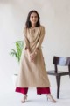 Image for Kusvaa Ws590 Mongoose Beige And Red South Cotton Kurta Look