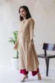 Image for Kusvaa Ws590 Mongoose Beige And Red South Cotton Kurta Side
