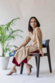 Image for Kusvaa Ws590 Mongoose Beige And Red South Cotton Kurta Sitting 1