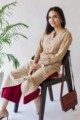 Image for Kusvaa Ws590 Mongoose Beige And Red South Cotton Kurta Sitting 2