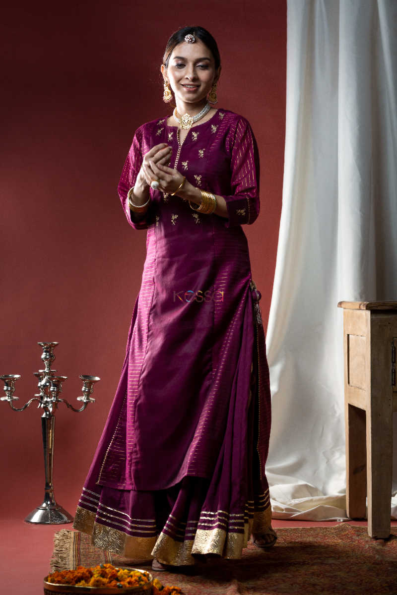 Image for Kusvaa Ws594 Wine Chanderi Straight Fit Kurta 1 Front
