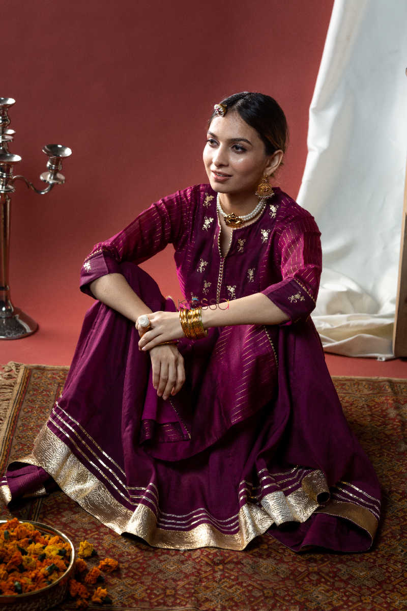 Image for Kusvaa Ws594 Wine Chanderi Straight Fit Kurta 1 Sitting