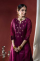 Image for Kusvaa Ws594 Wine Chanderi Straight Fit Kurta 2 Closeup