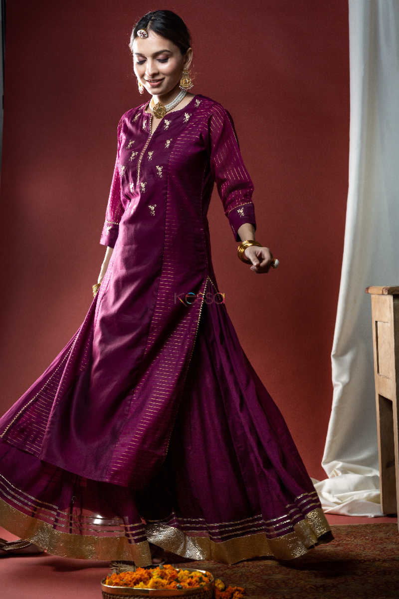 Image for Kusvaa Ws594 Wine Chanderi Straight Fit Kurta 2 Look