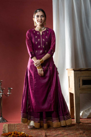 Image for Kusvaa Ws594 Wine Chanderi Straight Fit Kurta Featured 1
