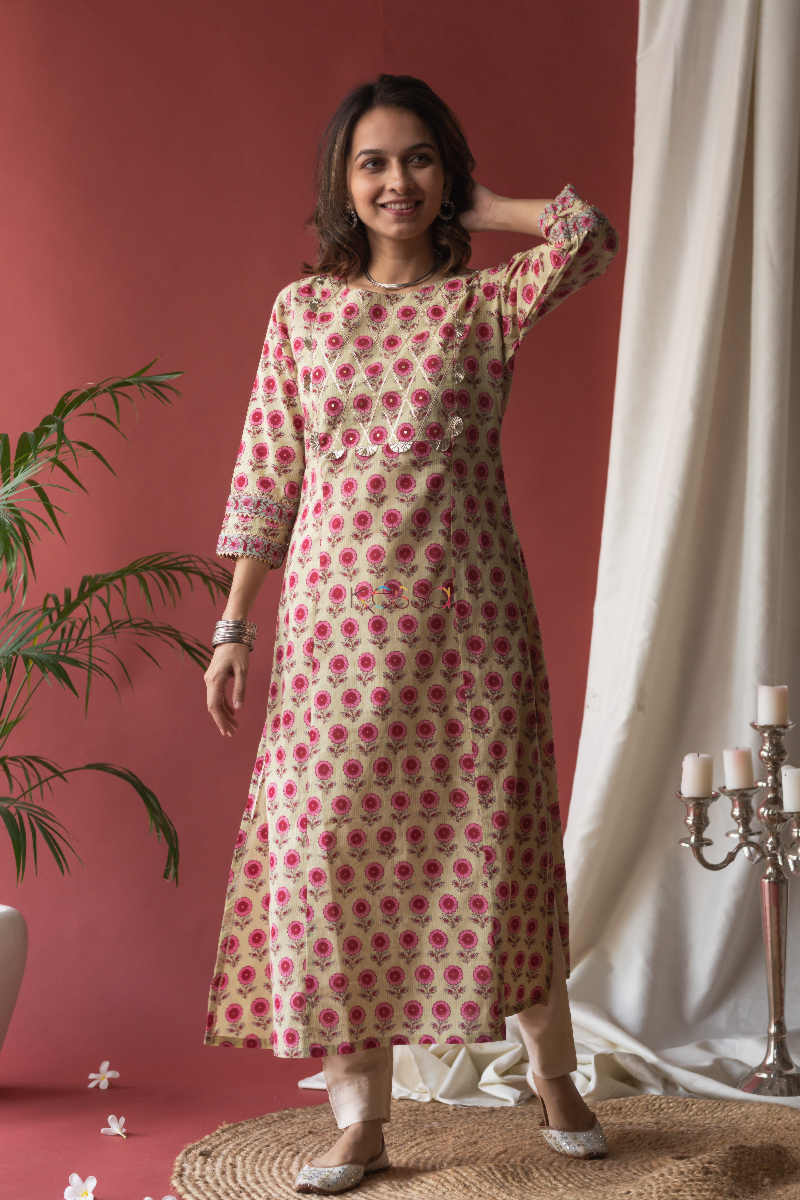 Image for Kusvaa Ws595 Flower Booti Straight Fit Kurta Look