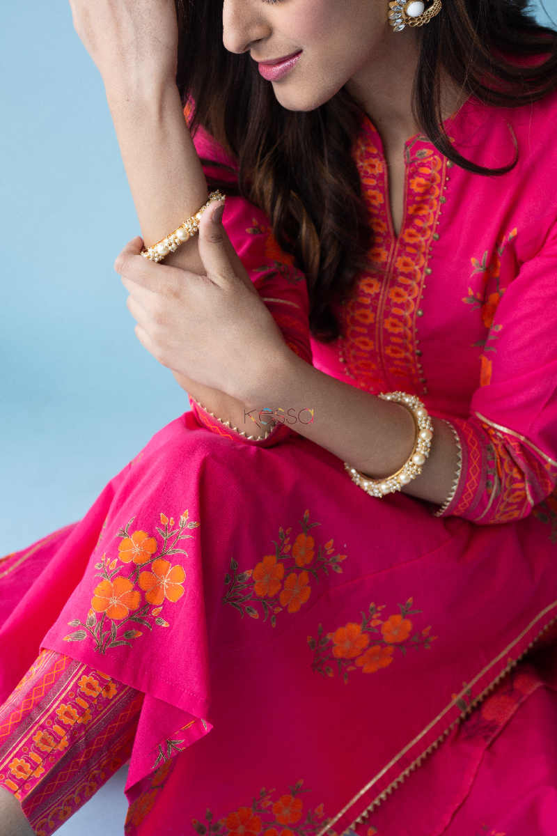 Image for Kusvaa Ws596 French Rose Kurta Pant Set Closeup
