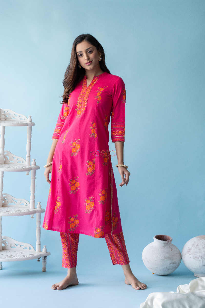 Image for Kusvaa Ws596 French Rose Kurta Pant Set Front