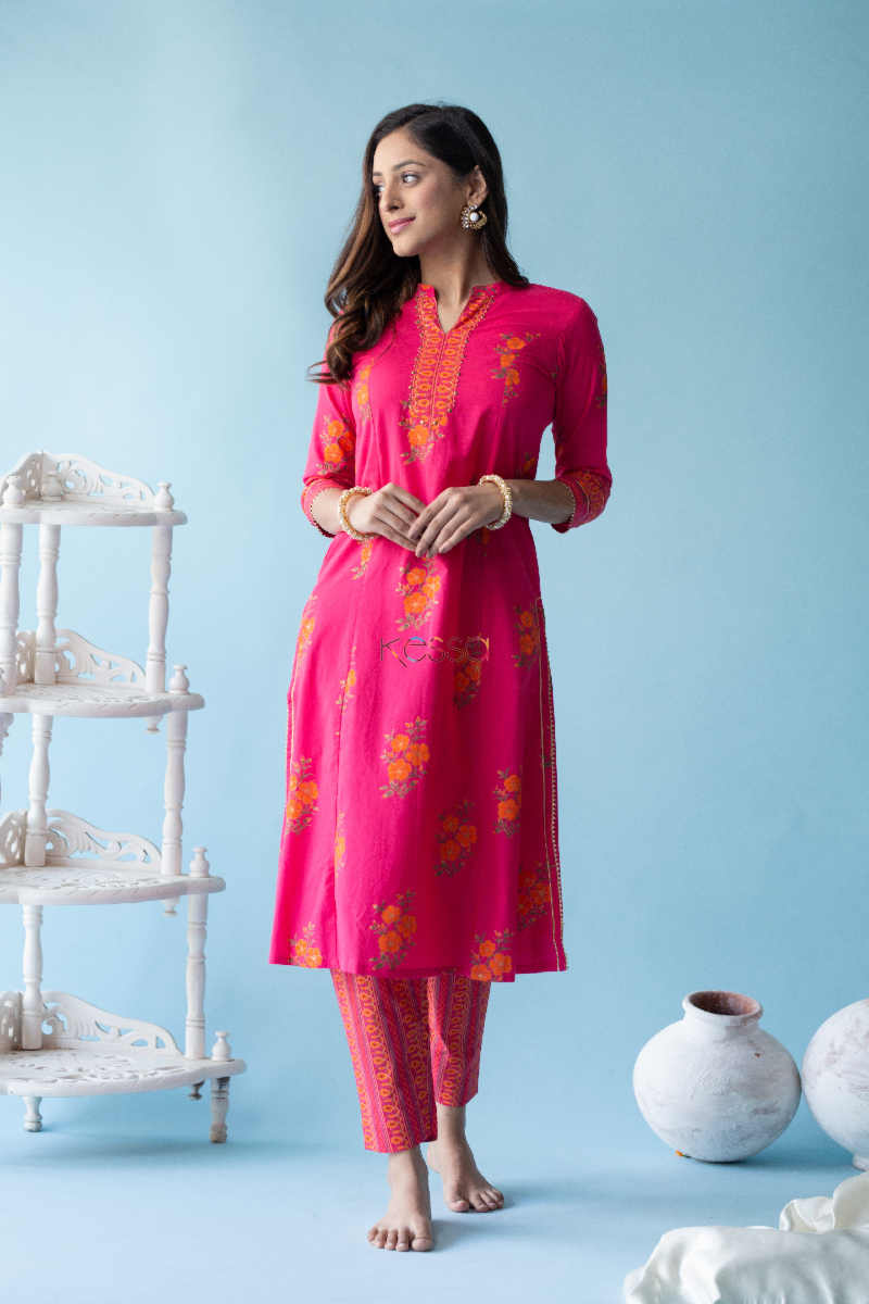 Image for Kusvaa Ws596 French Rose Kurta Pant Set Look