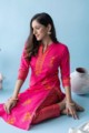 Image for Kusvaa Ws596 French Rose Kurta Pant Set Sitting 1