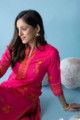 Image for Kusvaa Ws596 French Rose Kurta Pant Set Sitting