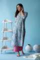 Image for Kusvaa Ws597 Aqua Island Blue Block Print Straight Fit Kurta Look