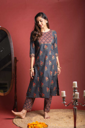 Image for Kusvaa Ws599 Tuna Grey Kurta Pant Set Featured