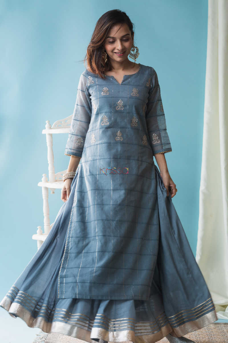 Image for Kusvaa Ws600 Oslo Grey Chanderi Straight Fit Kurta Featured