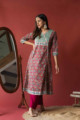 Image for Kusvaa Wsr129 Persian Plum A Line Block Print Kurta Front