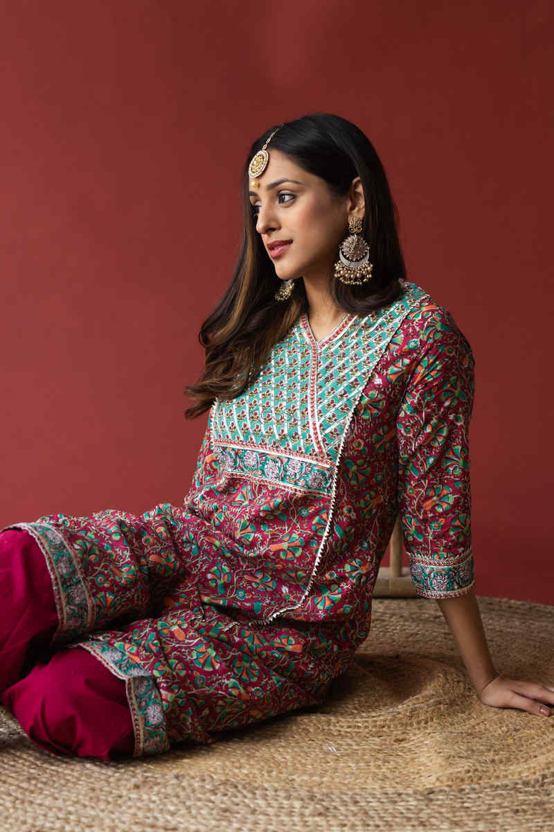 Image for Kusvaa Wsr129 Persian Plum A Line Block Print Kurta Sitting