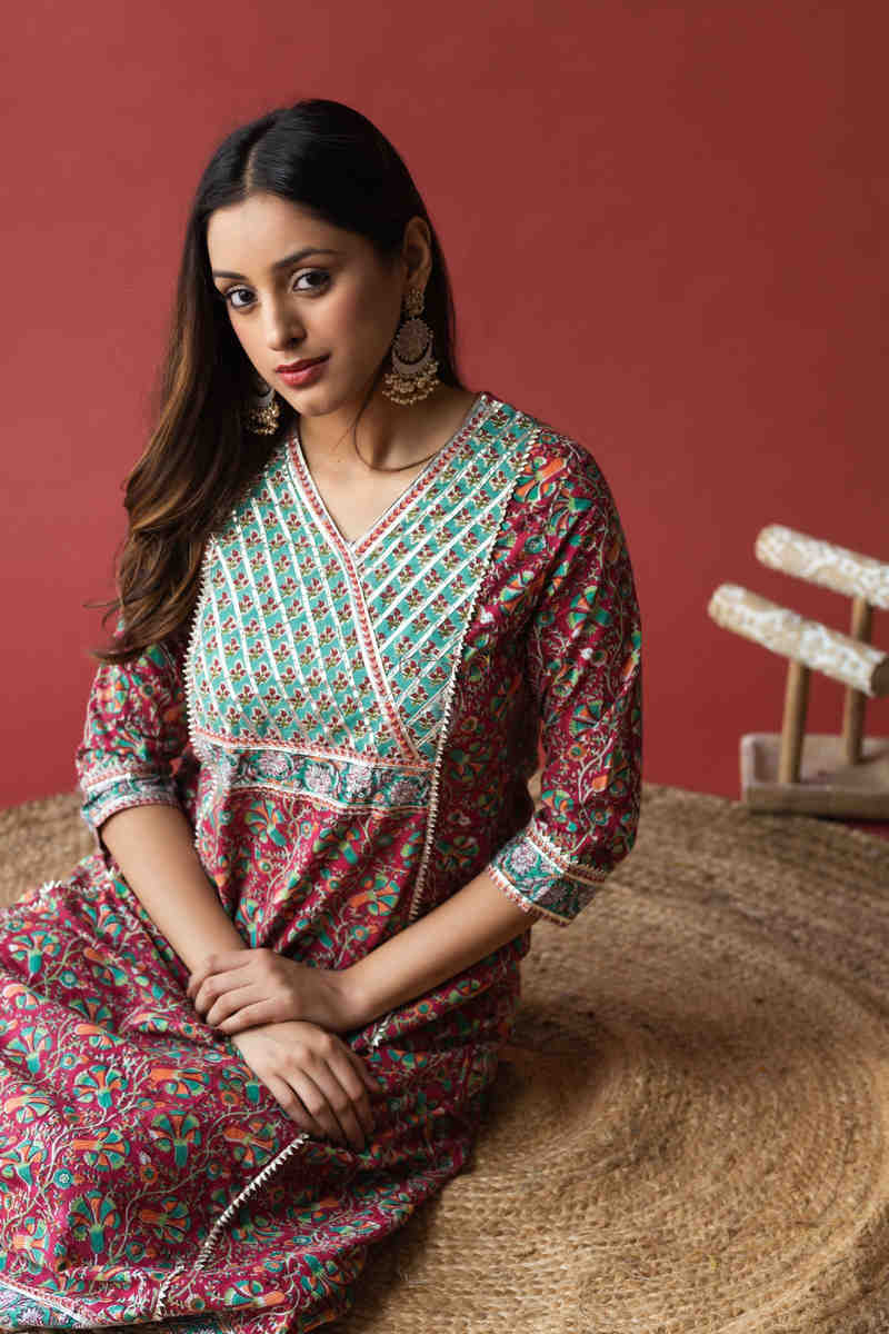 Image for Kusvaa Wsr129 Persian Plum A Line Block Print Kurta