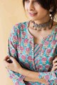Image for Kusvaa Wsr132 Oxley Blue Red Block Print Kurta Closeup