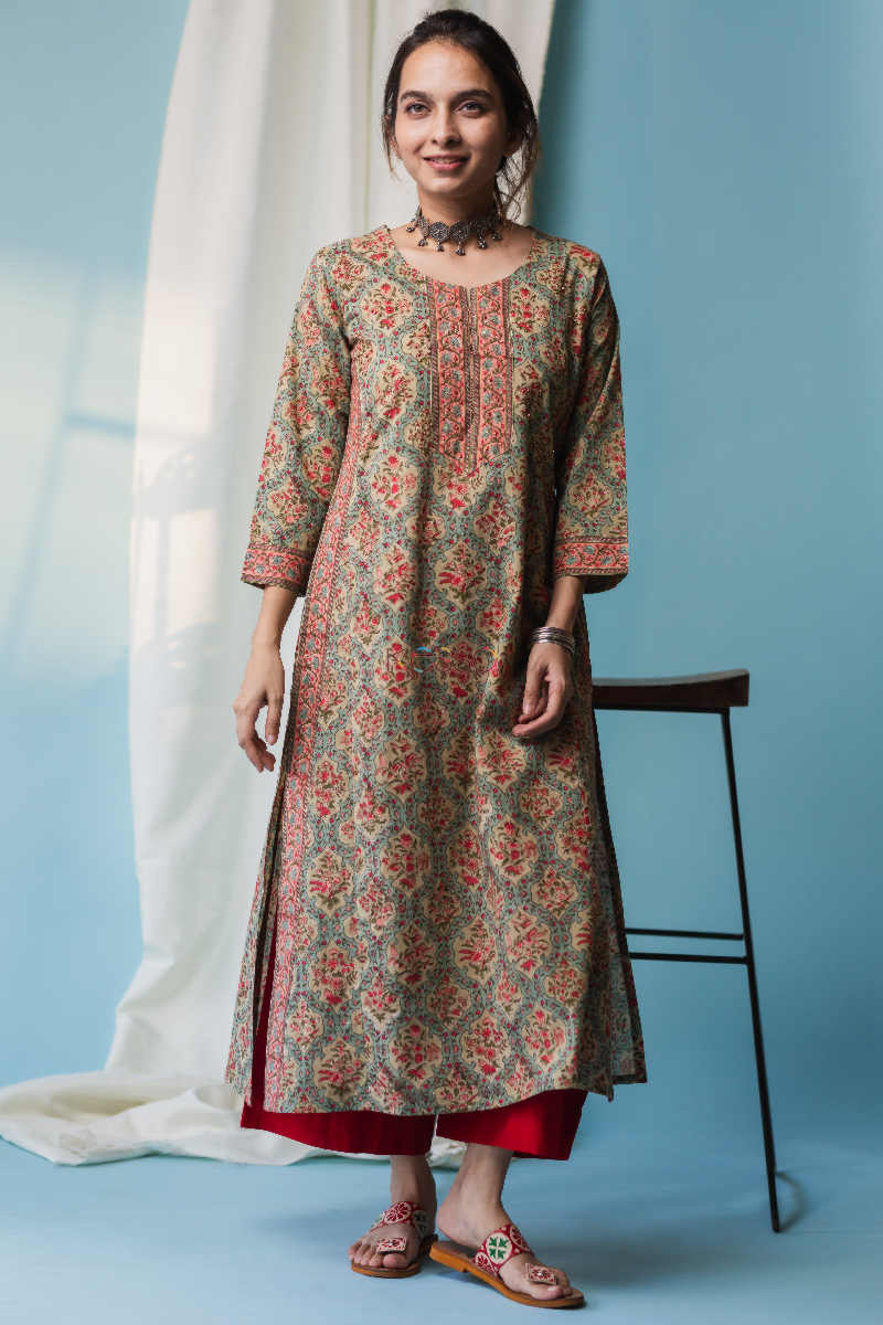 Image for Kusvaa Wsr135 Willow Grove Ethnic Block Print Kurta Featured