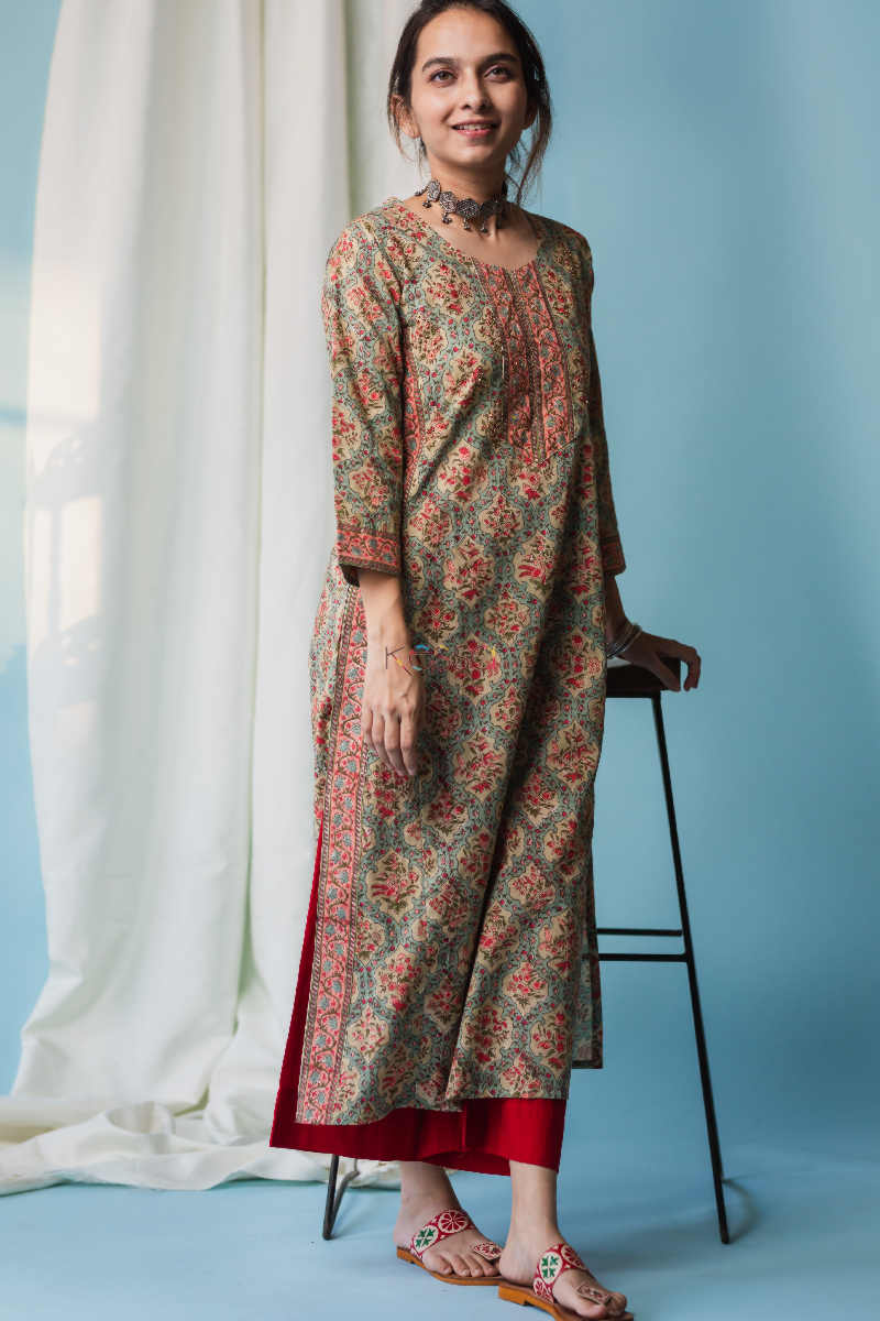 Image for Kusvaa Wsr135 Willow Grove Ethnic Block Print Kurta Look
