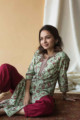 Image for Kusvaa Wsr136 Swamp Green Block Print Straight Fit Kurta Sitting