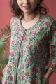 Image for Kusvaa Wsr140 Fringy Flower Green Block Print A Line Kurta Closeup 1