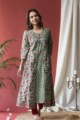 Image for Kusvaa Wsr140 Fringy Flower Green Block Print A Line Kurta Look