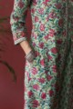 Image for Kusvaa Wsr140 Fringy Flower Green Block Print A Line Kurta Pocket