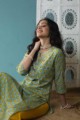 Image for Kusvaa Wsr141 Sahara Yellow And Blue Block Print Straight Fit Kurta 1 Sitting