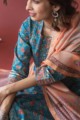 Image for Kusvaa Wsr142 Fountain Blue A Line Kurta Dupatta Set Closeup
