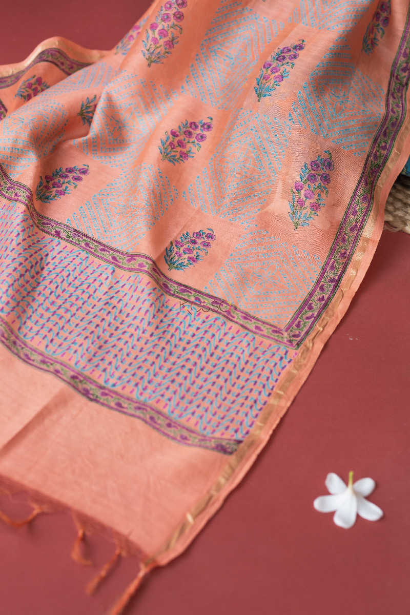 Image for Kusvaa Wsr142 Fountain Blue A Line Kurta Dupatta Set Dupatta 1