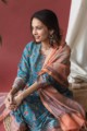 Image for Kusvaa Wsr142 Fountain Blue A Line Kurta Dupatta Set Sitting