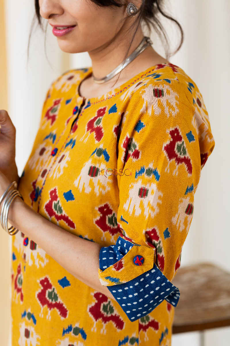 Image for Tangerine Rosewood Kalamkari Kurta Closeup