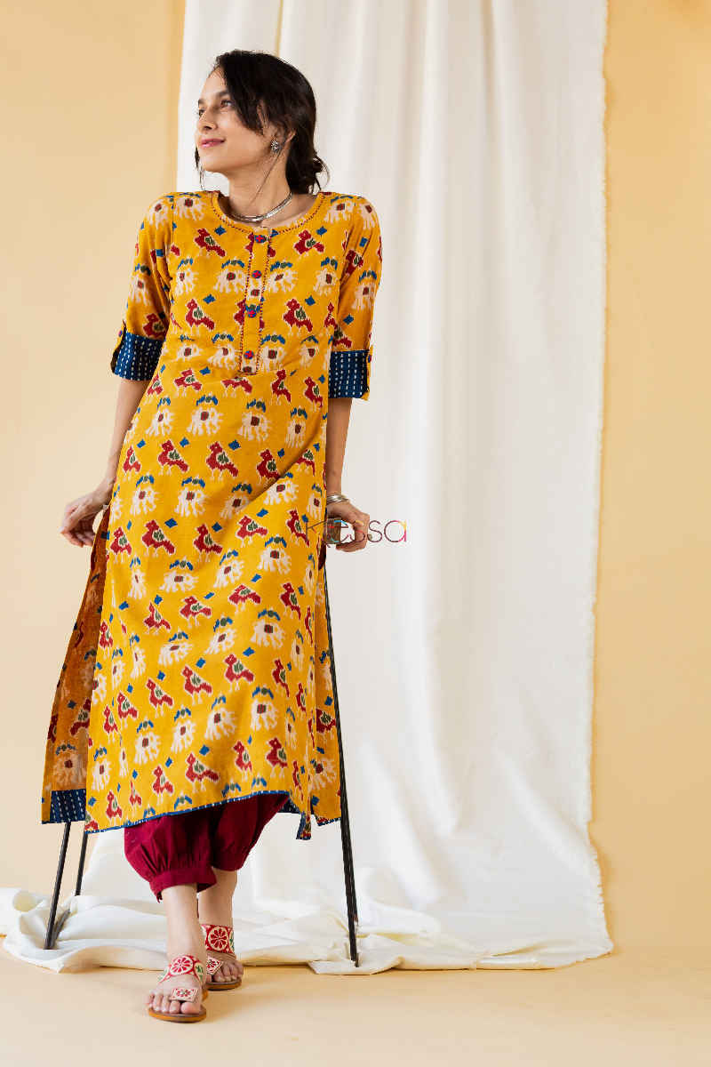 Image for Tangerine Rosewood Kalamkari Kurta Featured