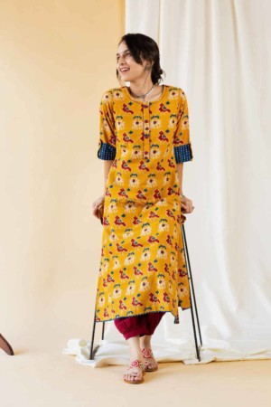 Image for Tangerine Rosewood Kalamkari Kurta Front