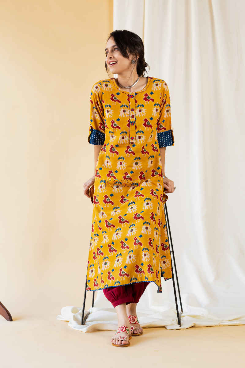 Image for Tangerine Rosewood Kalamkari Kurta Front