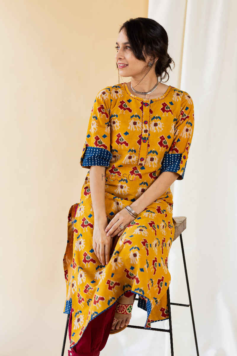 Image for Tangerine Rosewood Kalamkari Kurta Sitting