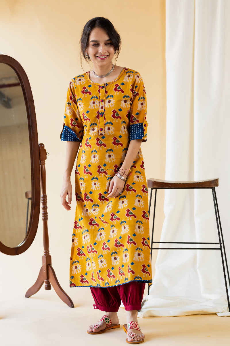 Image for Tangerine Rosewood Kalamkari Kurta
