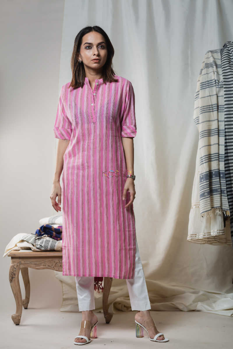 Image for Kusvaa Aep06 Pink Stripe Regular Kurta Featured
