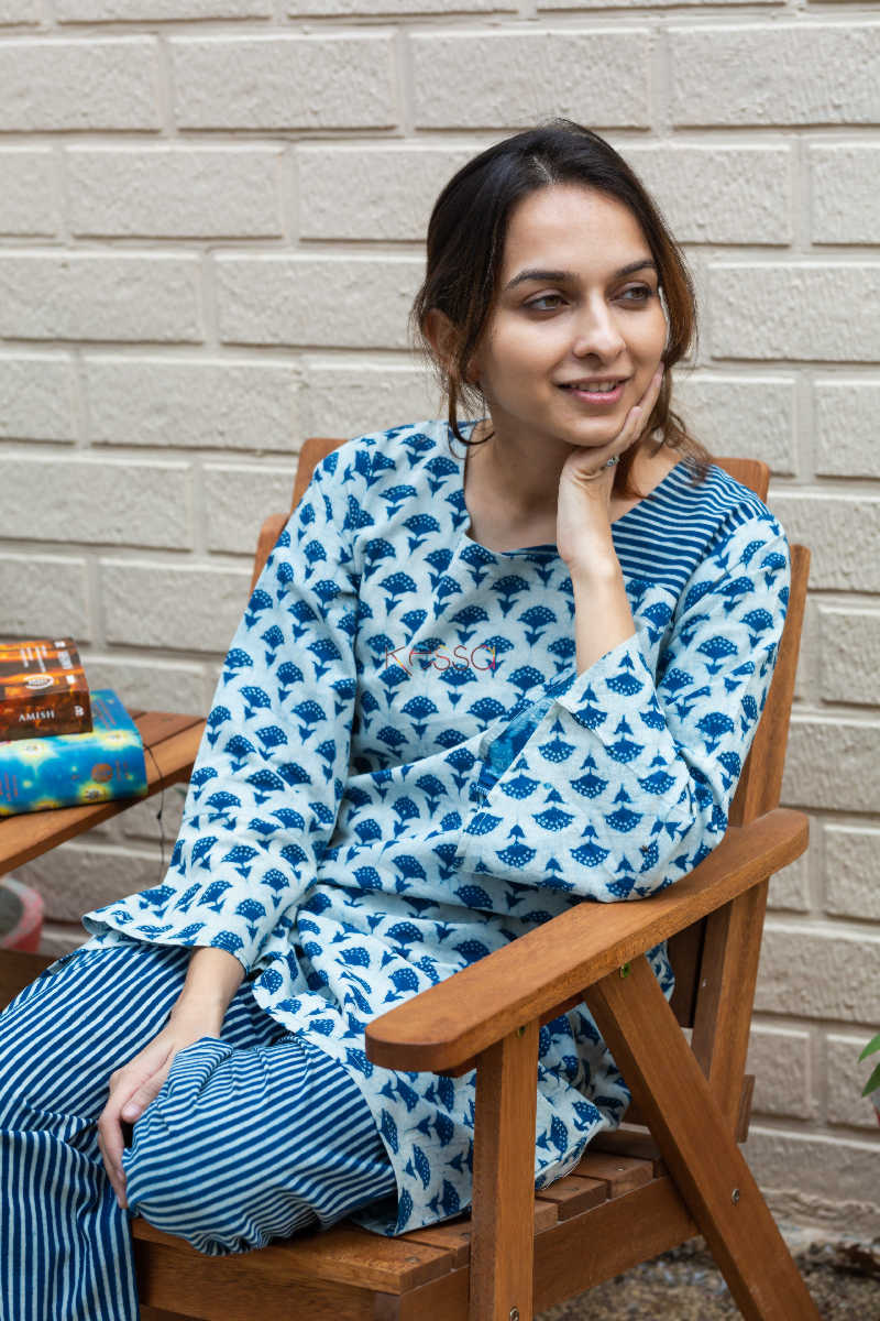 Image for Kusvaa De34 Congress Blue And Catskill White Jammies Set Side